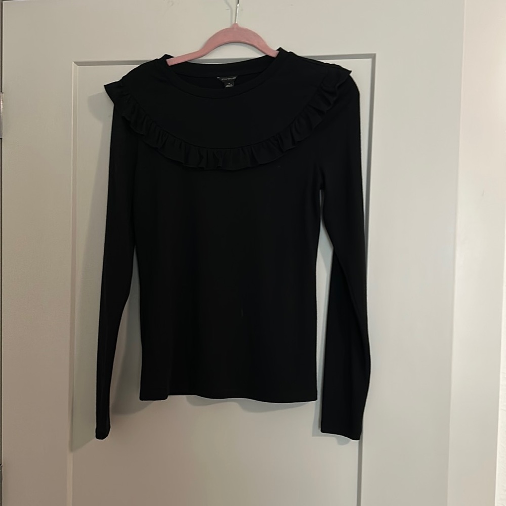 Black Ann Taylor long sleeve shirt with ruffle detail